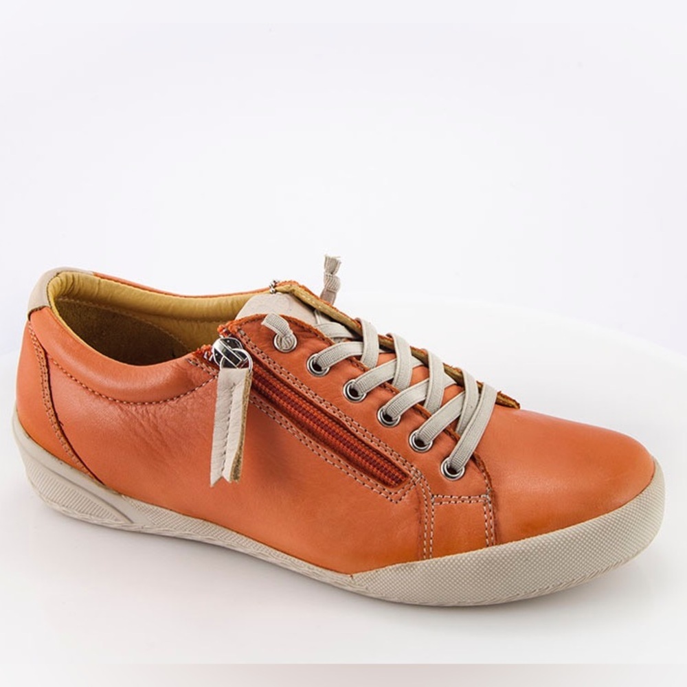 Safe Step Women's Orange Leather Lace-Up/Zipper Sneaker Size 38 EU